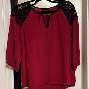 Bebe Women's Burgundy Blouse with Black Lace Detail